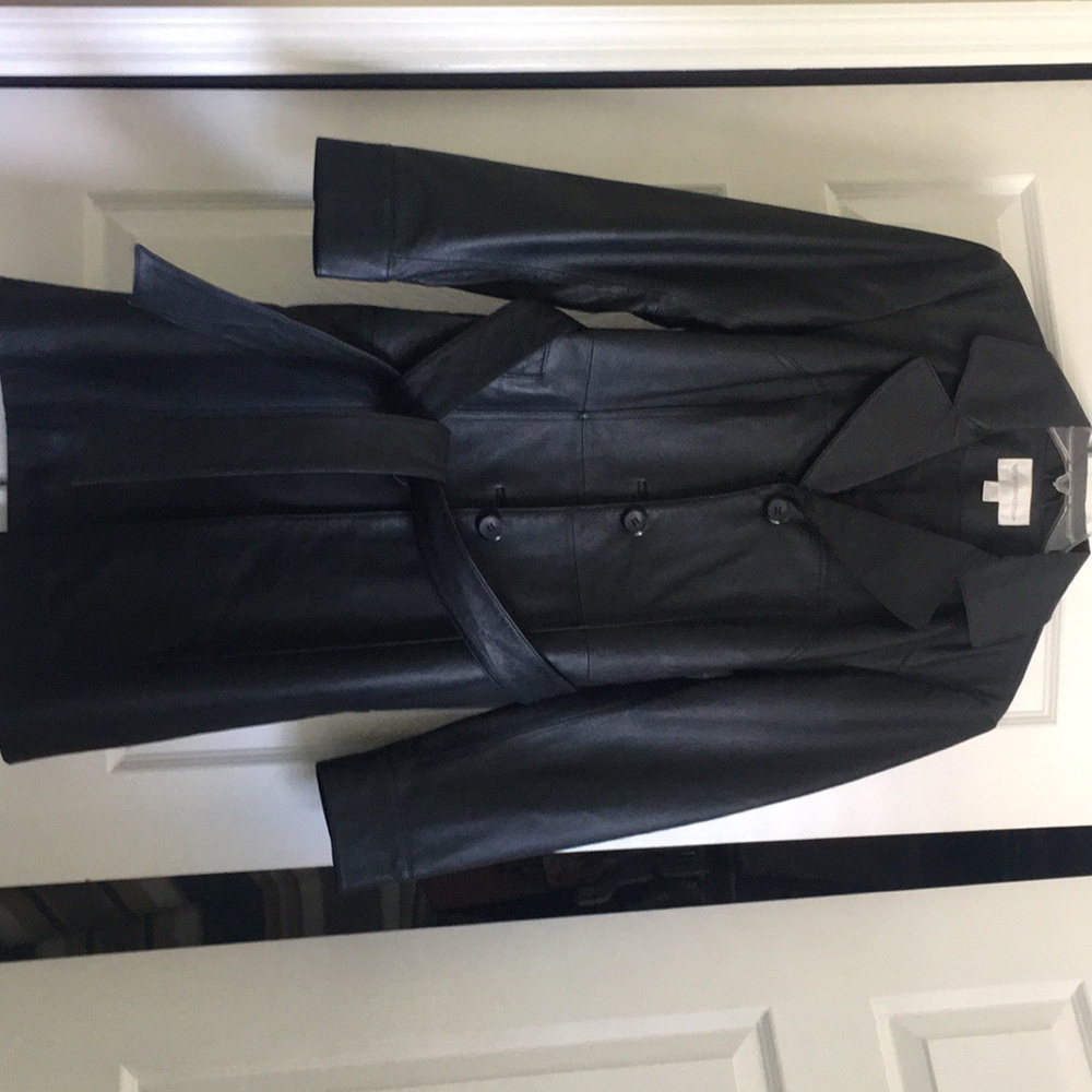 Worthington Black Leather Trench Coat